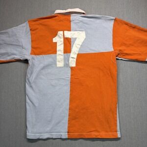 Vintage Barbarian Rugby Polo Shirt XL Colorblock Orange Gray Paint Stains